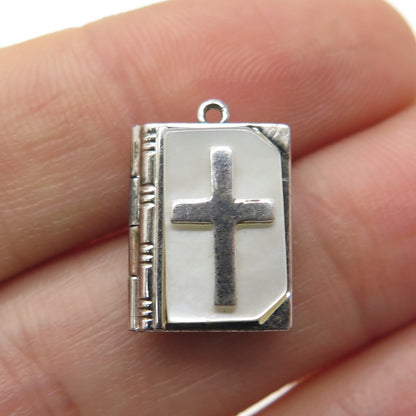 J.M. FISHER 925 Sterling Silver Antique Art Deco MOP Holy Bible Prayer Pendant