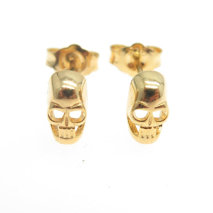 925 Sterling Silver Gold Plated Skull Stud Earrings