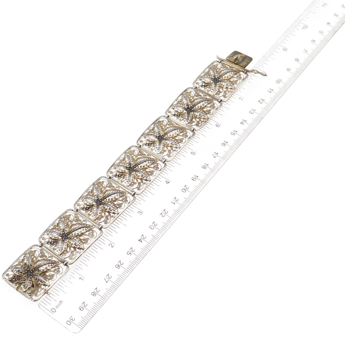 Van Lou Sterling Silver 2-Tone Antique Art Deco Germany Filigree Bracelet 7.75"