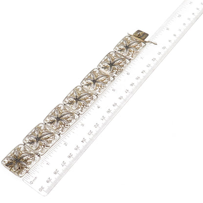 Van Lou Sterling Silver 2-Tone Antique Art Deco Germany Filigree Bracelet 7.75"