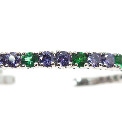 925 Sterling Silver Green & Purple C Z Adjustable Tennis Link Bracelet 6.75"