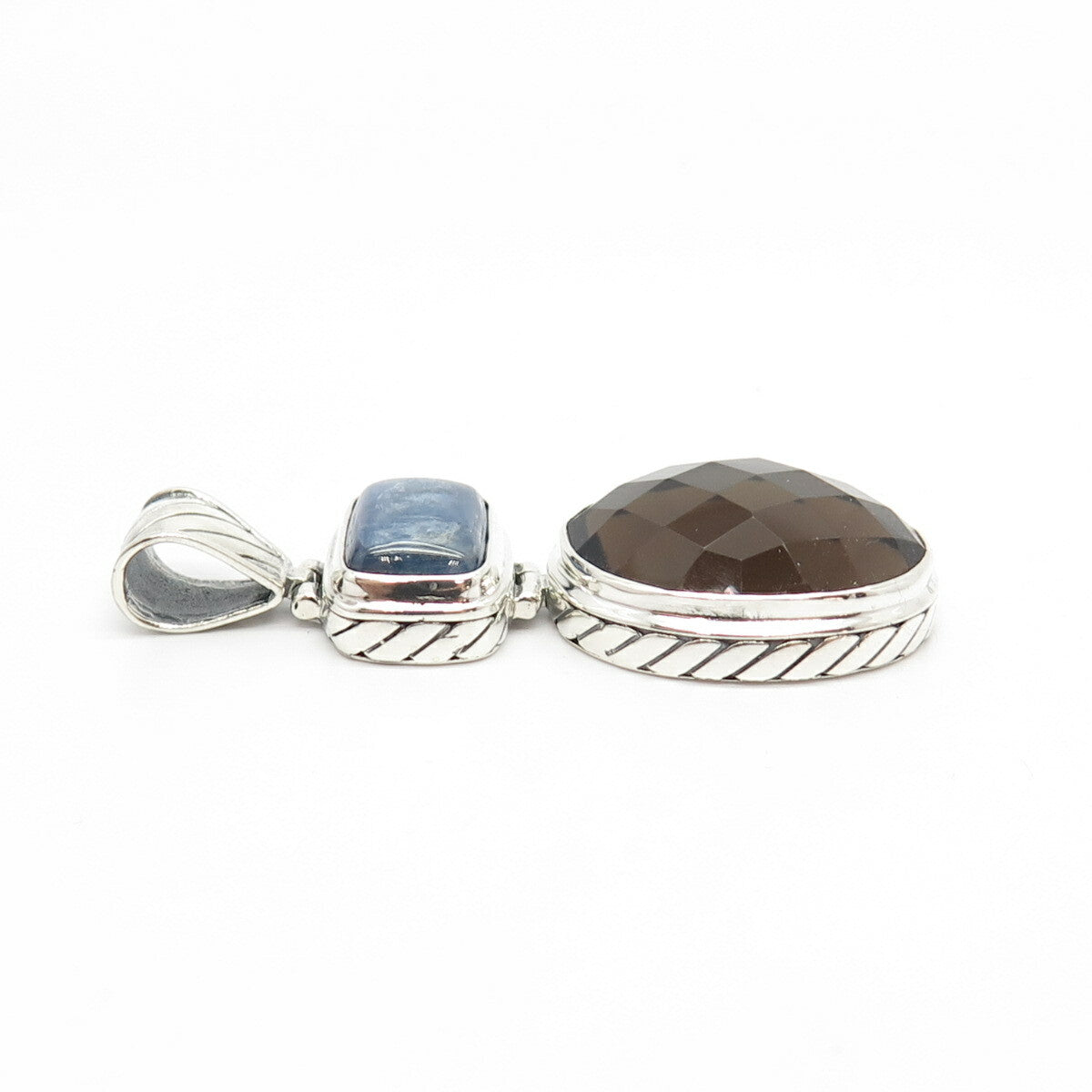 925 Sterling Silver Vintage BJC Samuel Benham Smoky Quartz & Kyanite Gem Pendant