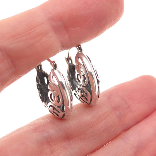 Silpada 925 Sterling Silver Vintage Ornate Oxidized Hoop Earrings