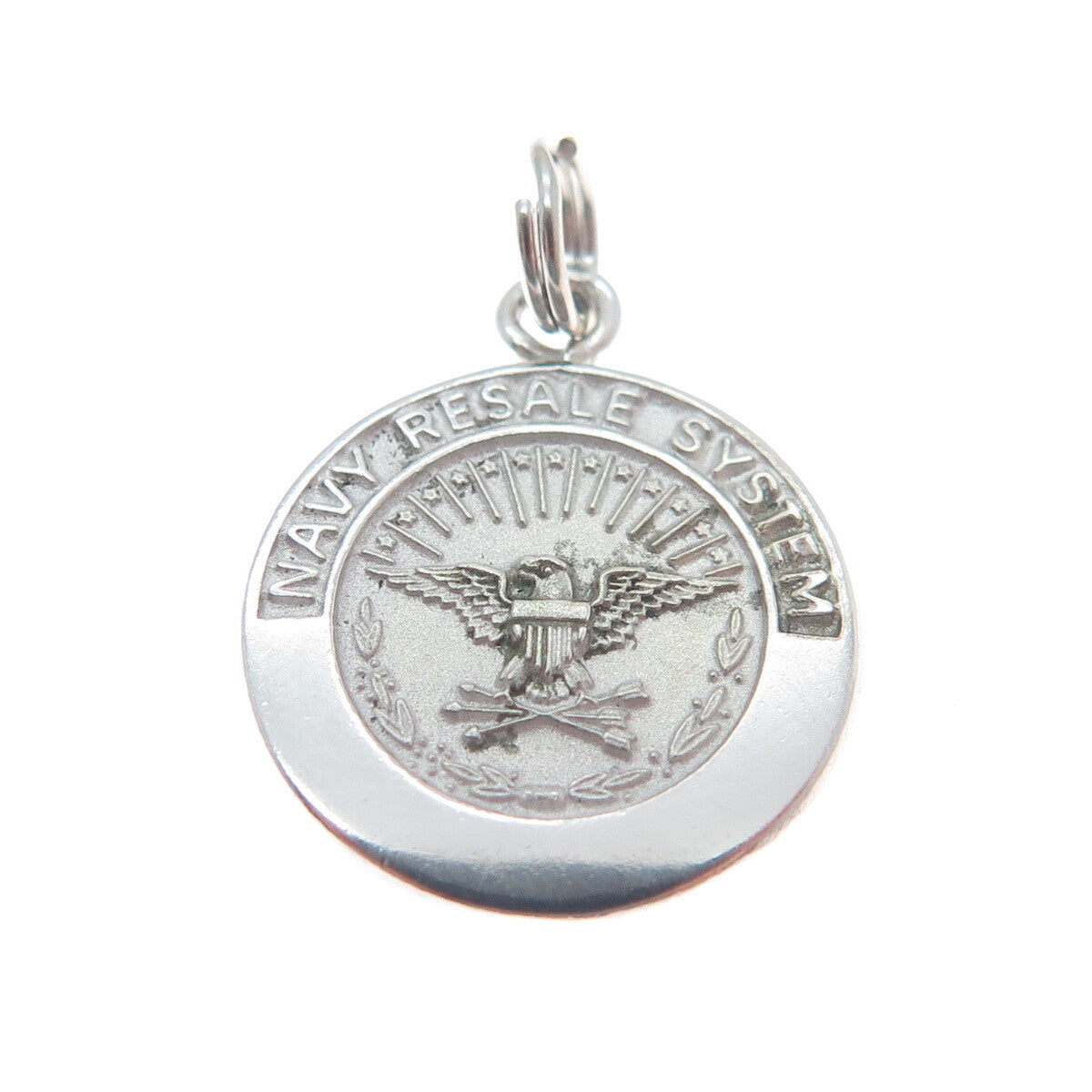 925 Sterling Silver Vintage "Navy Resale System" Round Charm Pendant