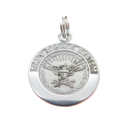 925 Sterling Silver Vintage "Navy Resale System" Round Charm Pendant