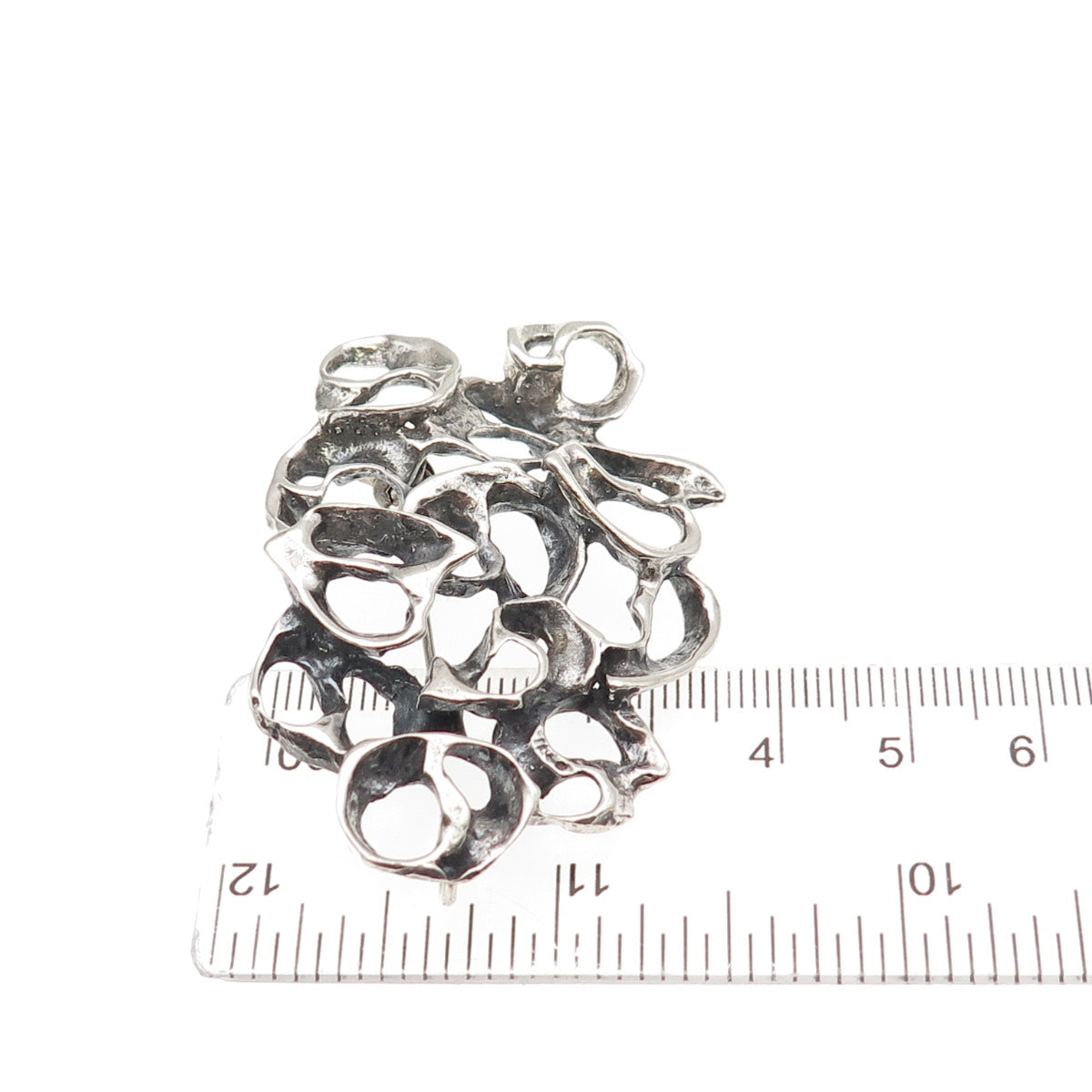 925 Sterling Silver Vintage Modernist Oxidized Pin Brooch / Pendant