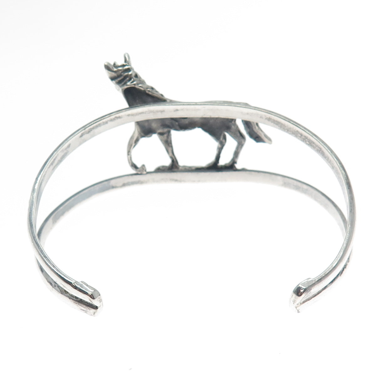 925 Sterling Silver Vintage Mexico Horse Adjustable Oxidized Bracelet 6.75"