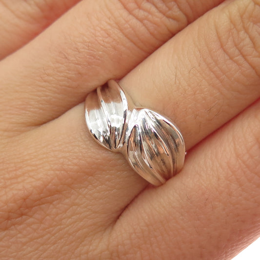 925 Sterling Silver Vintage Modernist Floral Bypass Ring Size 8.5