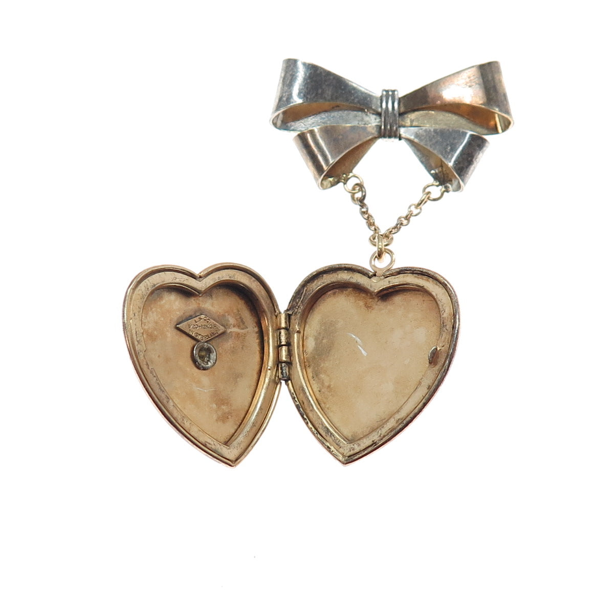 Louis Stern 800/925 Silver 1/20 12K GF Antique WWII US Navy Heart Locket Brooch