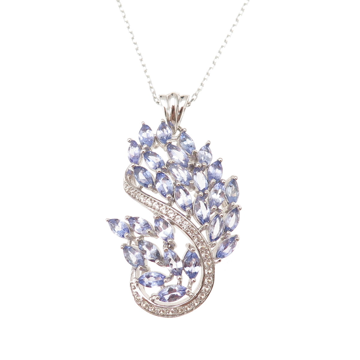 925 Sterling Silver Real Tanzanite White Topaz Adjustable Chain Necklace 16-20"