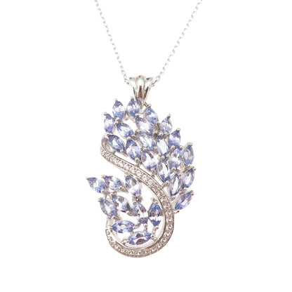 925 Sterling Silver Real Tanzanite White Topaz Adjustable Chain Necklace 16-20"