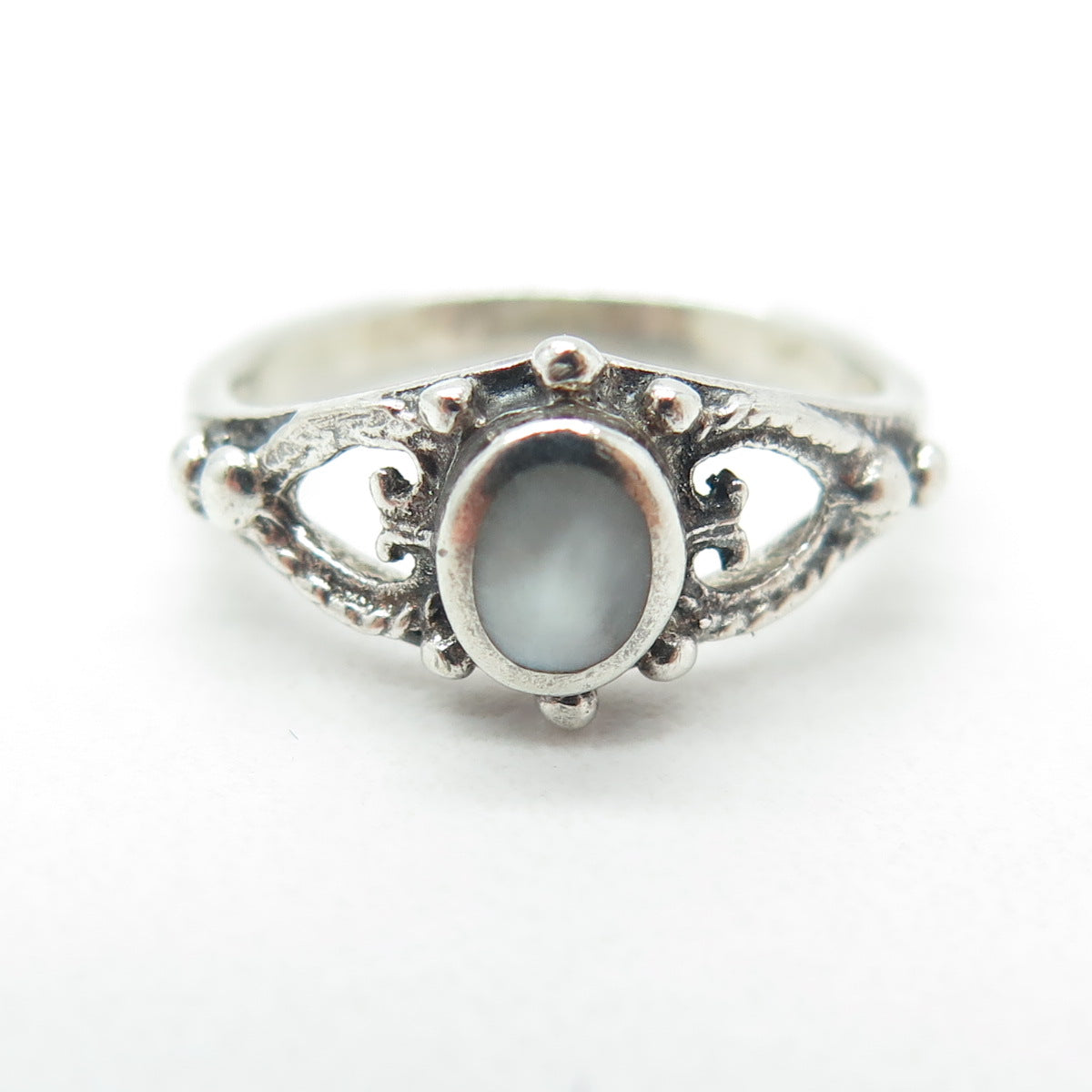 CHAPAL ZENRAY Sterling Silver Vintage Real Mother-of-Pearl Heart Ring Size 4.25