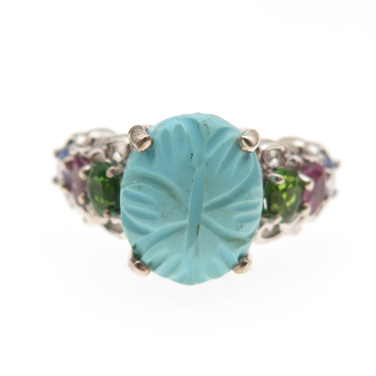 Chuck Clemency 925 Sterling Turquoise Amethyst Tanzanite Peridot Ring Size 8.25