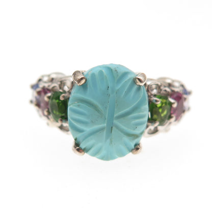 Chuck Clemency 925 Sterling Turquoise Amethyst Tanzanite Peridot Ring Size 8.25