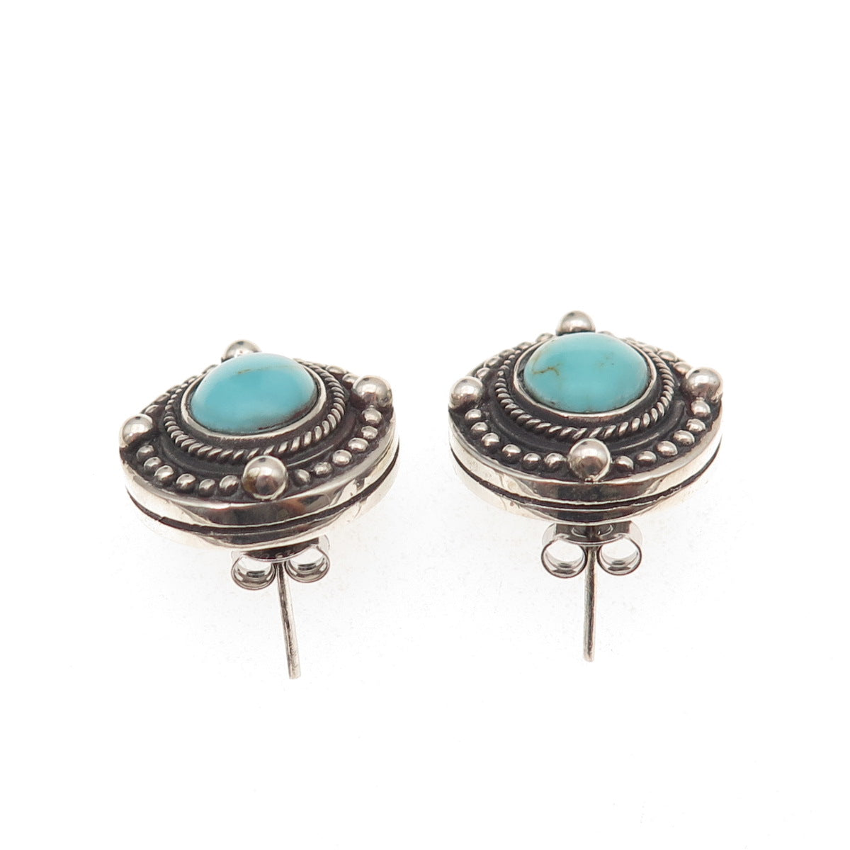 Bernice Goodspeed 925 Sterling Silver Vintage Mexico Real Turquoise Earrings