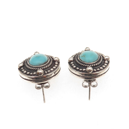 Bernice Goodspeed 925 Sterling Silver Vintage Mexico Real Turquoise Earrings