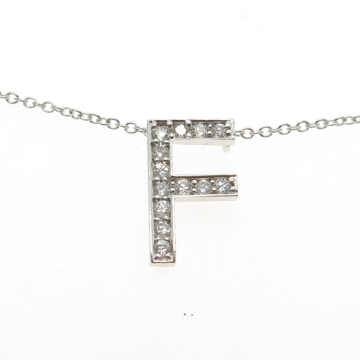 925 Sterling Silver C Z Letter "F" Initial Rolo Chain Necklace 16-18"