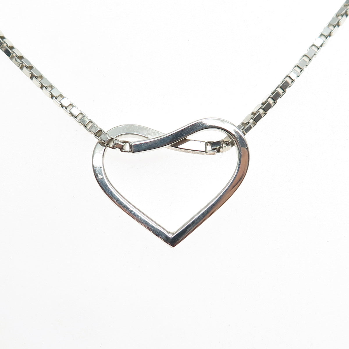 UNOAERRE 925 Sterling Silver Vintage Italy Heart Pendant Box Chain Necklace 14"