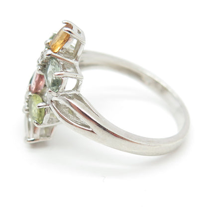 925 Sterling Silver Real Multi-Color Tourmaline & White Topaz Ring Size 9