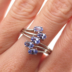 Chuck Clemency 925 Sterling Silver Real Oval-Cut Tanzanite Bypass Ring Size 8