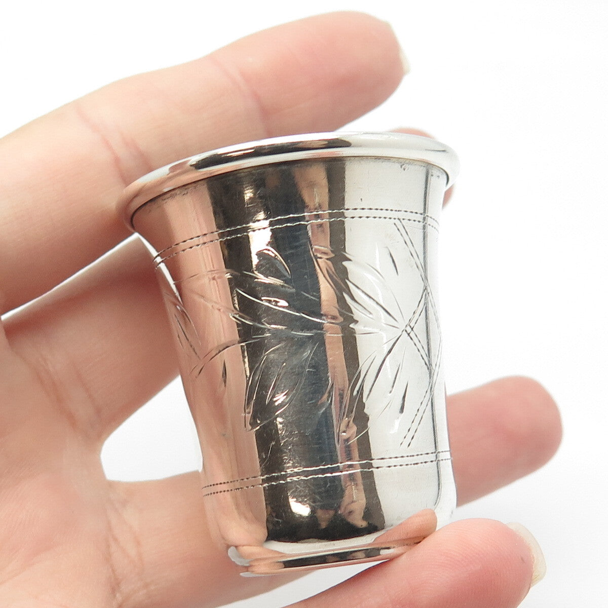 84 Silver Antique Russian Empire Etched Shot Cup