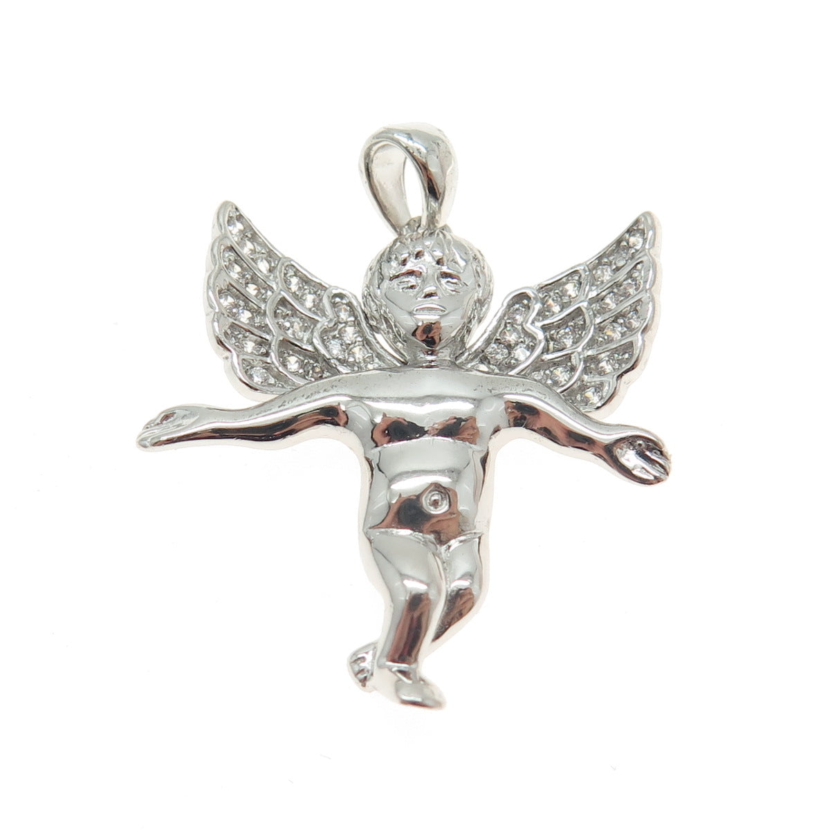 925 Sterling Silver Round-Cut C Z Cherub Pendant