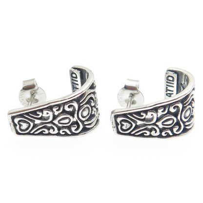 925 Sterling Silver Vintage Ornate Heart Oxidized Earrings