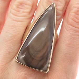 HANNAH BLOUNT 925 Sterling Silver Gold Plated Vintage Real Agate Ring Size 7