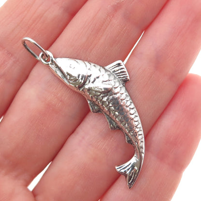 900 Silver Vintage Fish Oxidized Charm Pendant