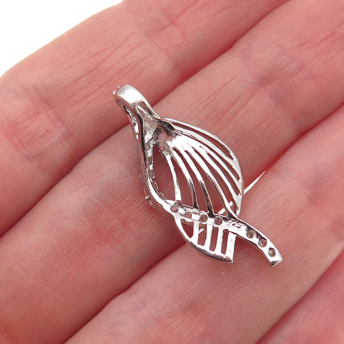 925 Sterling Silver Round-Cut C Z Floral Slide Charm Pendant