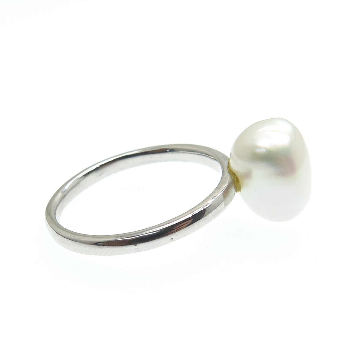 925 Sterling Silver Real Pearl Minimalist Ring Size 8