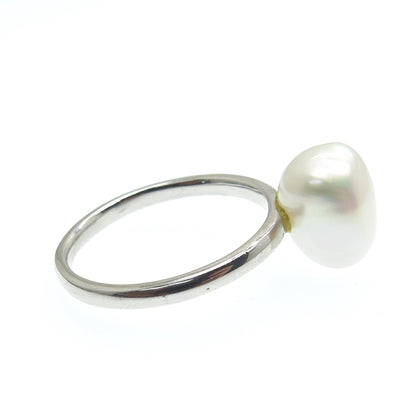 925 Sterling Silver Real Pearl Minimalist Ring Size 8