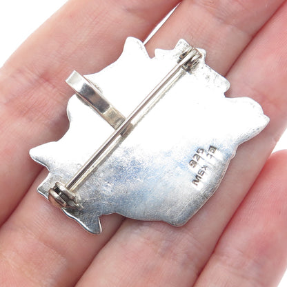 925 Sterling Silver Vintage Mexico Kitty Cat Basket Oxidized Pin Brooch Pendant