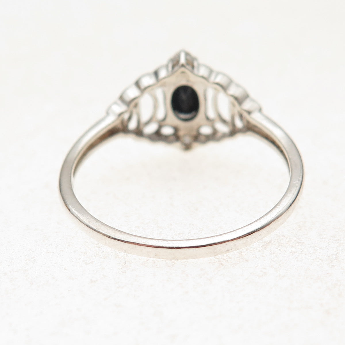 925 Sterling Silver Real Oval-Cut Sapphire & C Z Ring Size 11