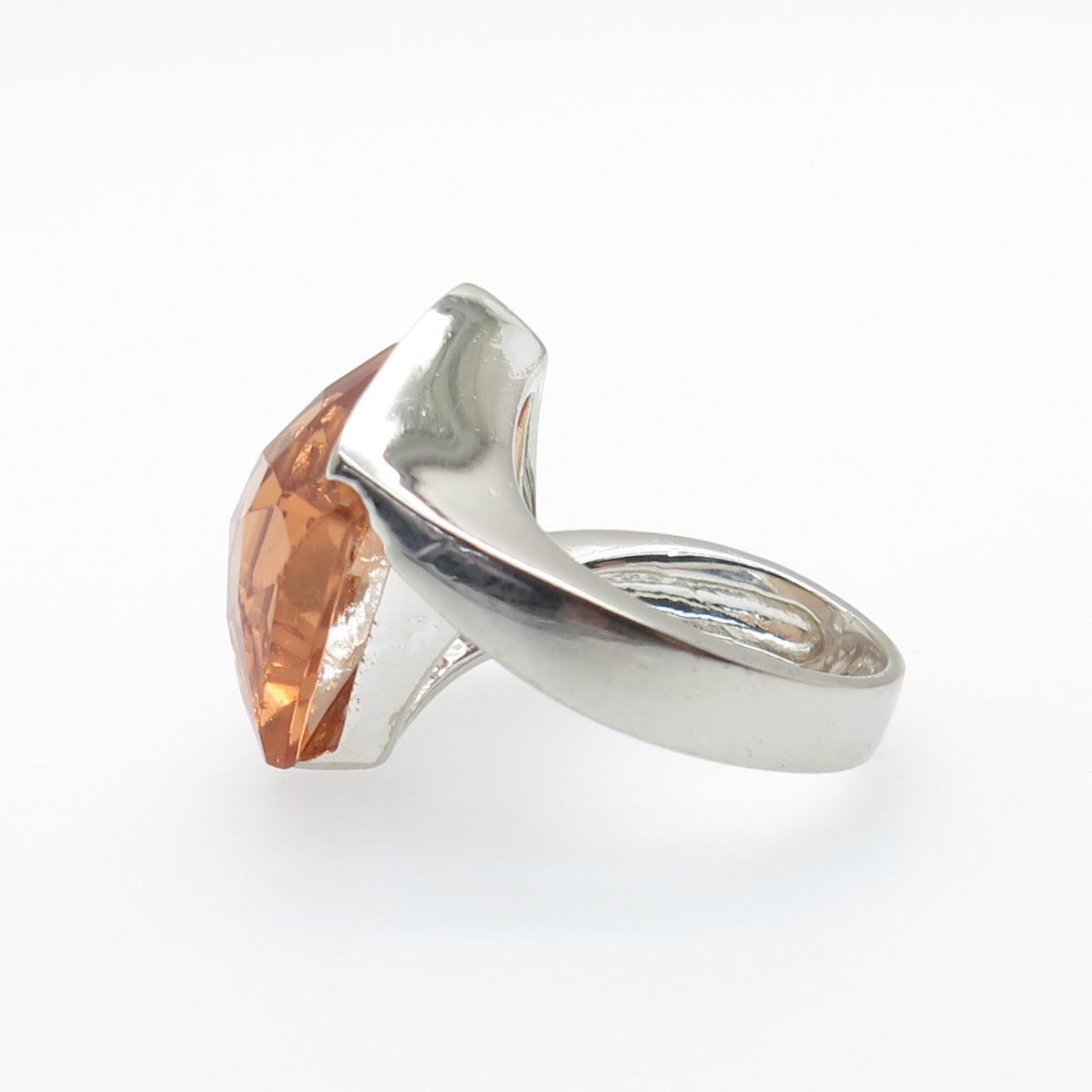 925 Sterling Silver Peach-Color C Z Modernist Statement Ring Size 9
