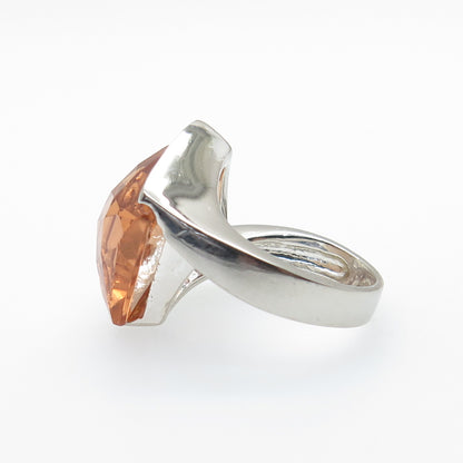 925 Sterling Silver Peach-Color C Z Modernist Statement Ring Size 9