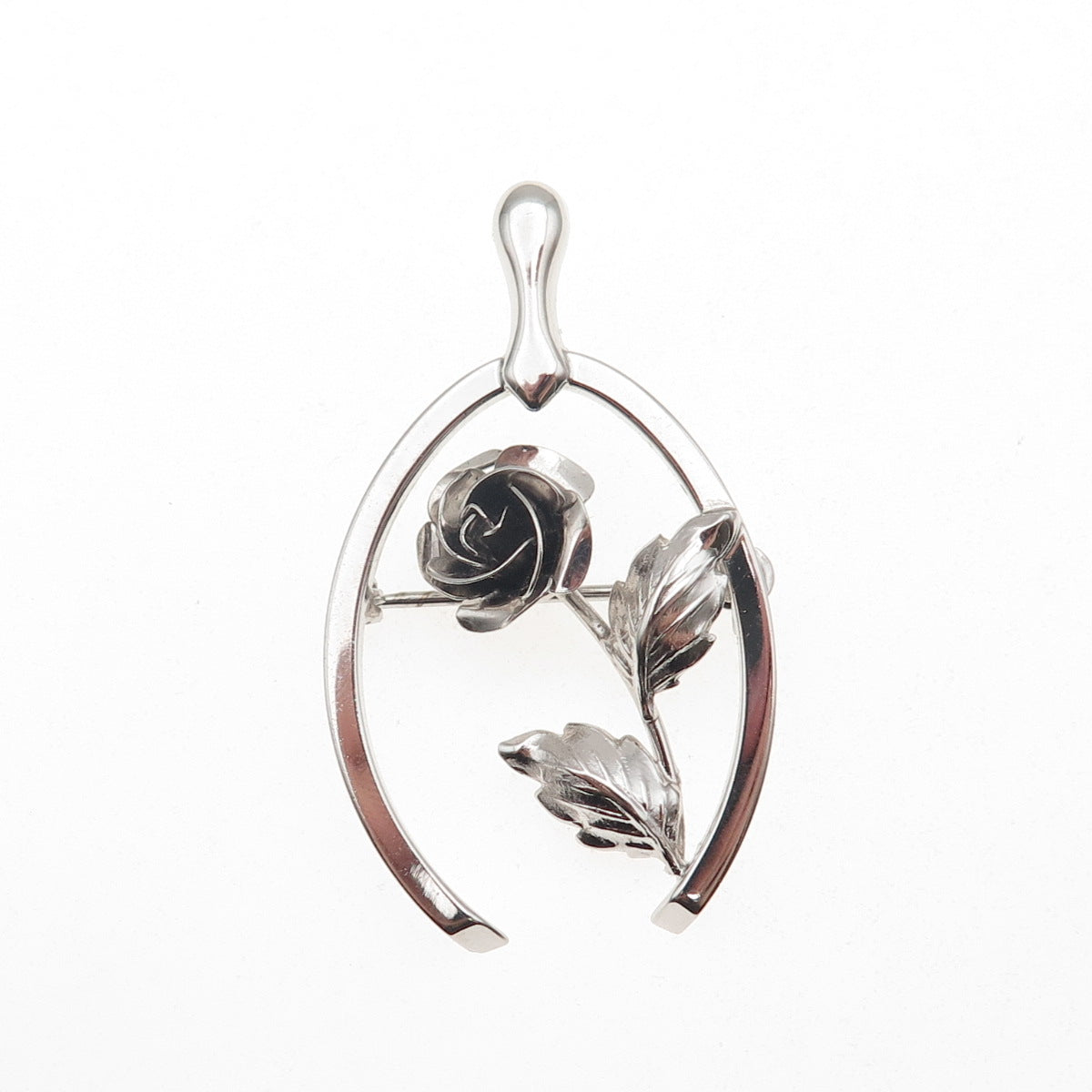 BOND BOYD 925 Sterling Silver Vintage Wishbone Rose Flower Pin Brooch