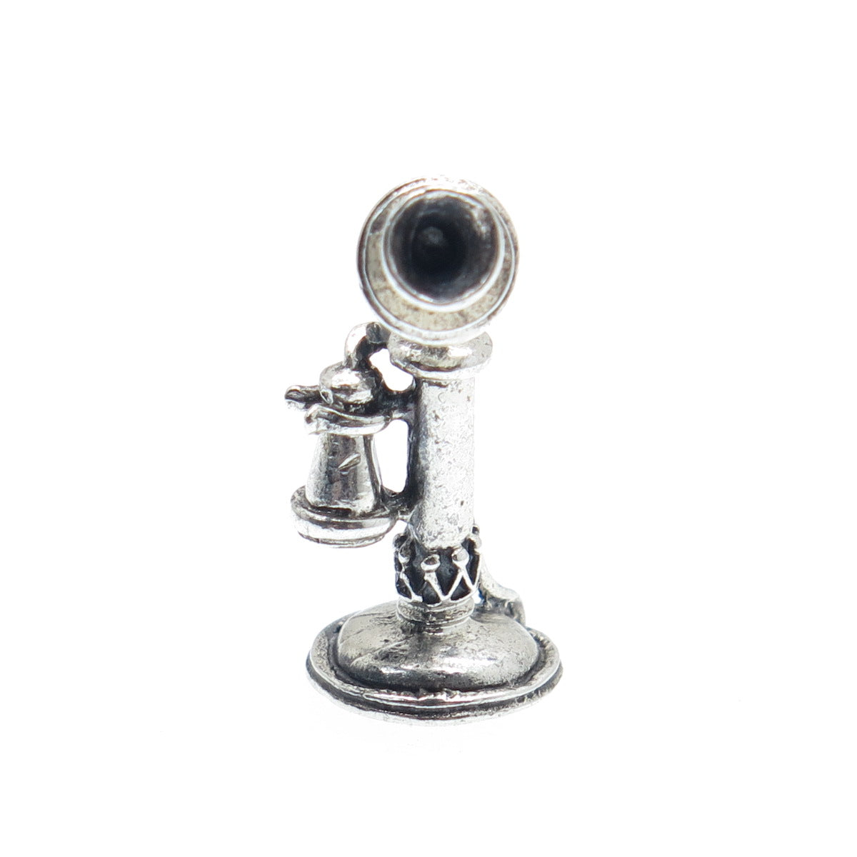 BEAU 925 Sterling Silver Vintage Retro Candlestick Phone 3D Charm Pendant