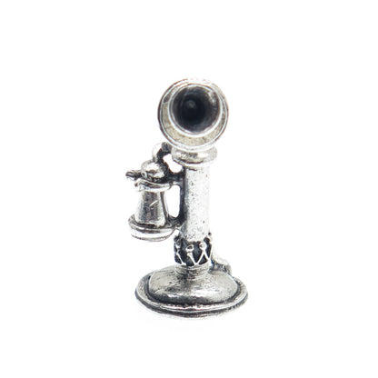 BEAU 925 Sterling Silver Vintage Retro Candlestick Phone 3D Charm Pendant