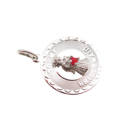 ELCO 925 Sterling Silver Vintage Rhinestone To My Bridesmaid Charm Pendant