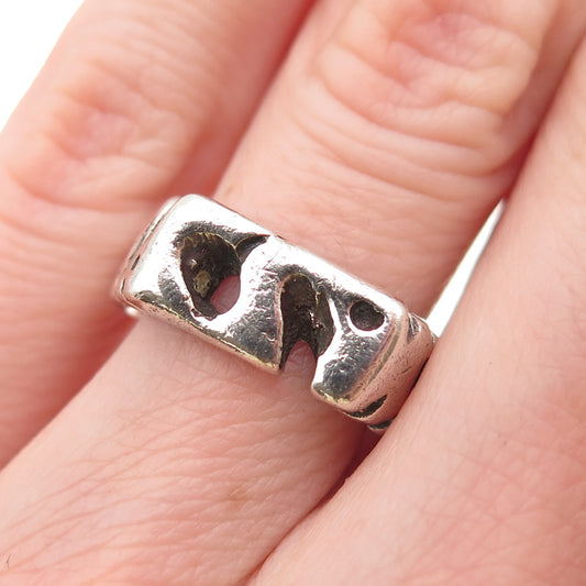 925 Sterling Silver Vintage Modernist Oxidized Ring Size 5.75