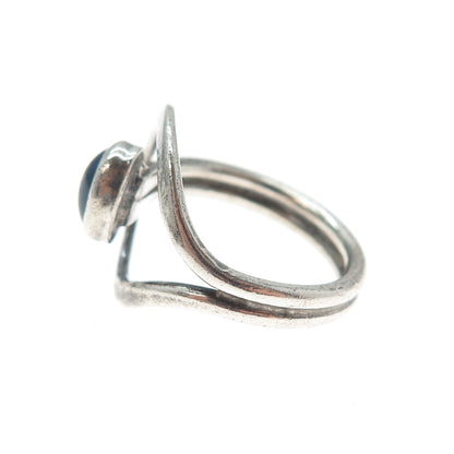 925 Sterling Silver Vintage Mexico Blue C Z Modernist Hook & Eye Ring Size 7.75