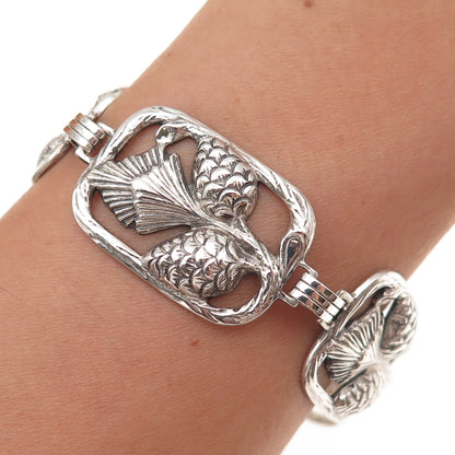 Danecraft Sterling Silver Antique Art Deco Pinecone Panel Link Bracelet 7.25"