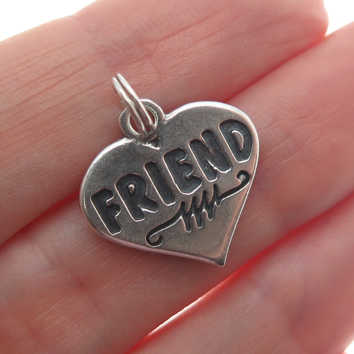SUNDANCER 925 Sterling Silver Vintage Friend Heart Minimalist Charm Pendant