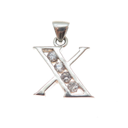 925 Sterling Silver Round-Cut C Z Letter X Charm Pendant