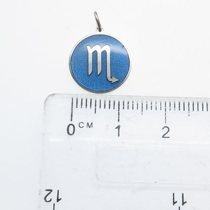 925 Sterling Silver Blue Enamel Scorpio Zodiac Sign Minimalist Charm Pendant