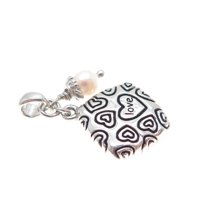 O.W.L. 925 Sterling Silver Vintage Real Pearl Love Heart Minimalist Pendant