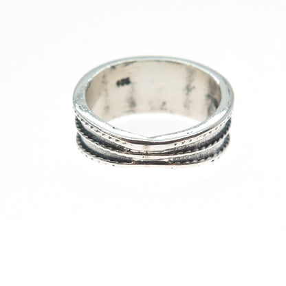 925 Sterling Silver Vintage Modernist Beaded Oxidized Ring Size 6.5