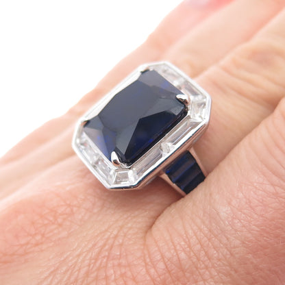 925 Sterling Silver Lab-Created Sapphire & Real White Topaz Ring Size 7