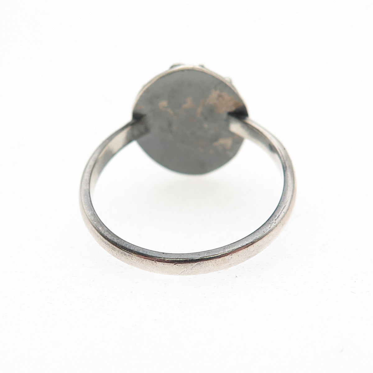925 Sterling Silver Vintage Real Cat's Eye Modernist Oxidized Ring Size 8